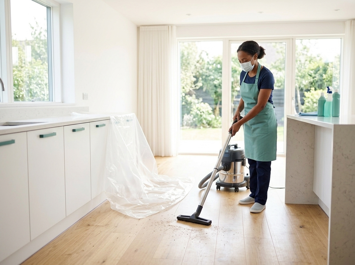 Cleaning professional removing fine dust from a newly remodeled room