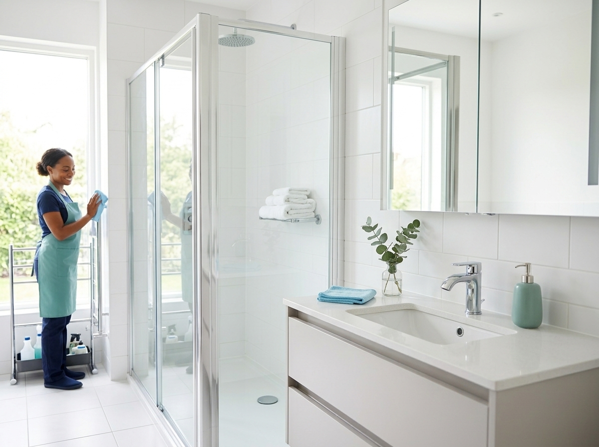 Bright kitchen with clean counters, polished sink, and folded towel