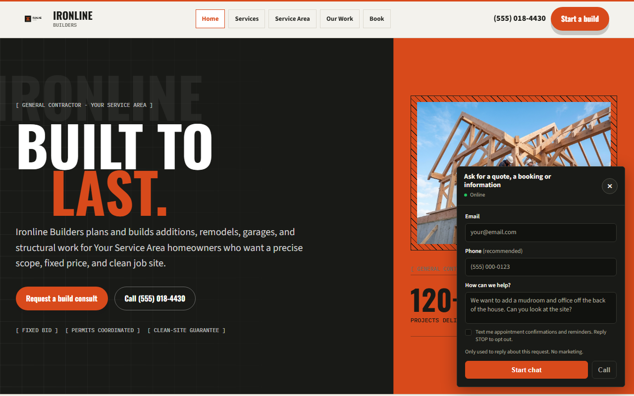 Contractor website style preview