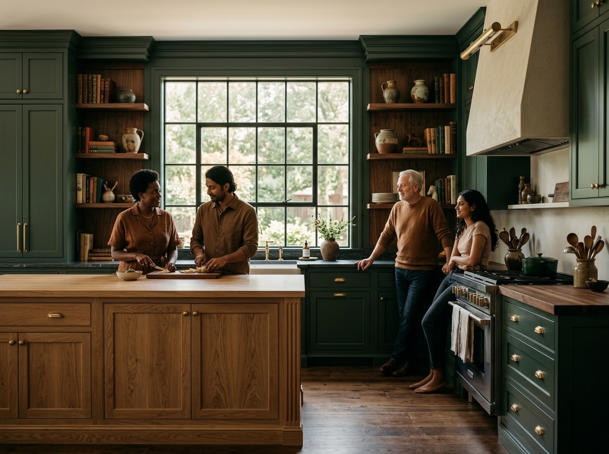 Custom white oak kitchen cabinetry with inset doors