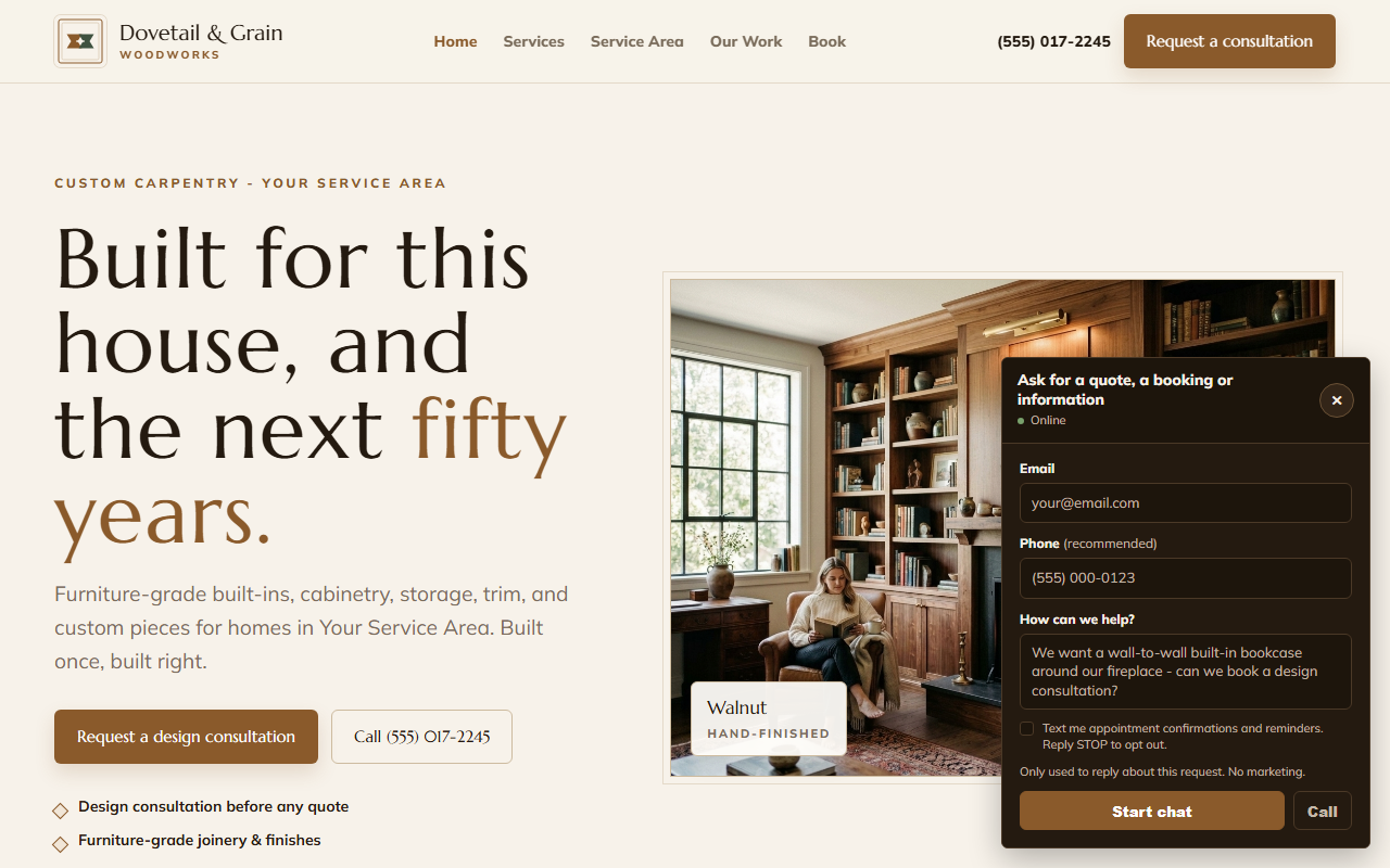 Custom Carpentry website style preview