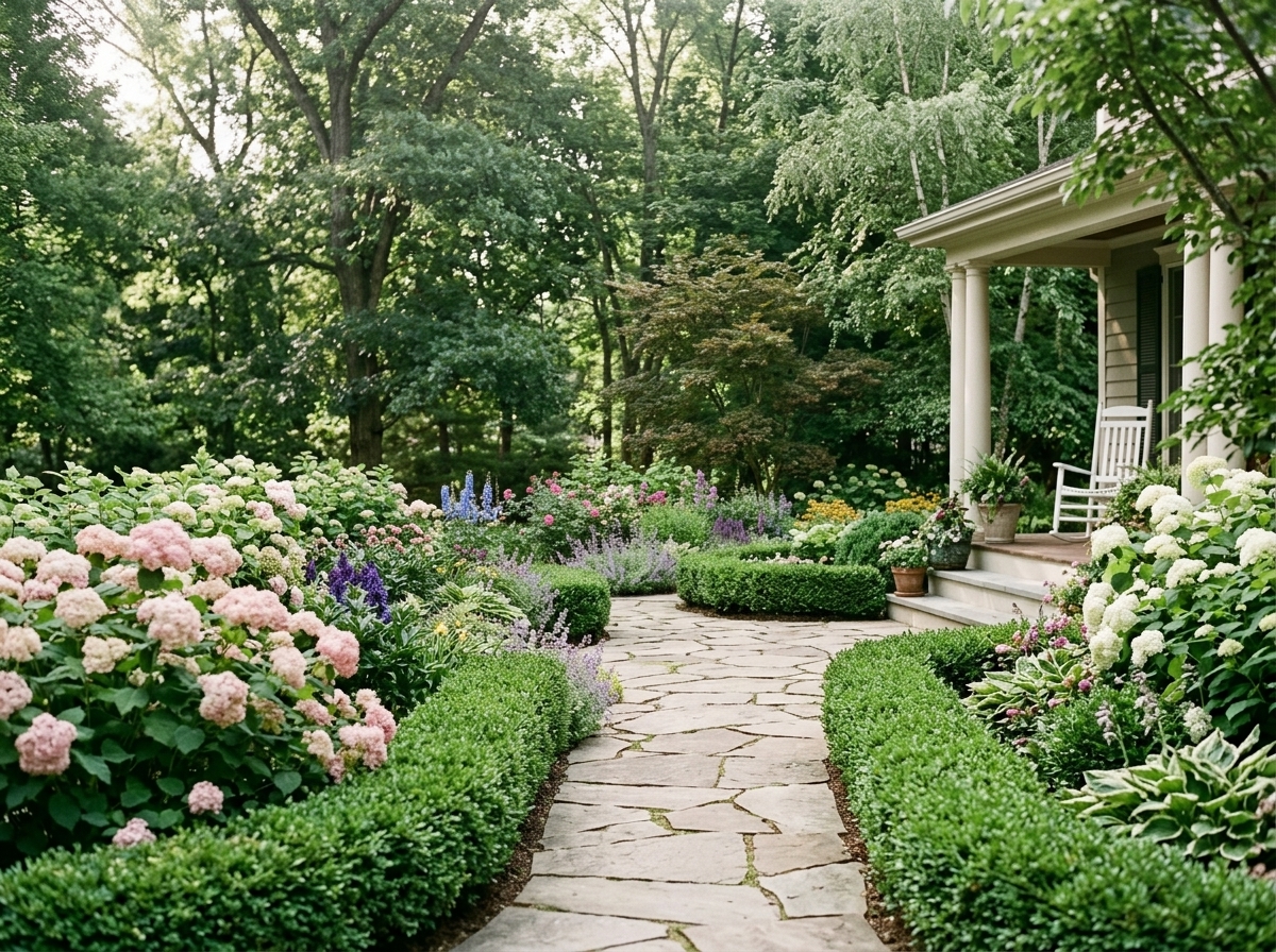 Backyard garden beds after seasonal lawn maintenance
