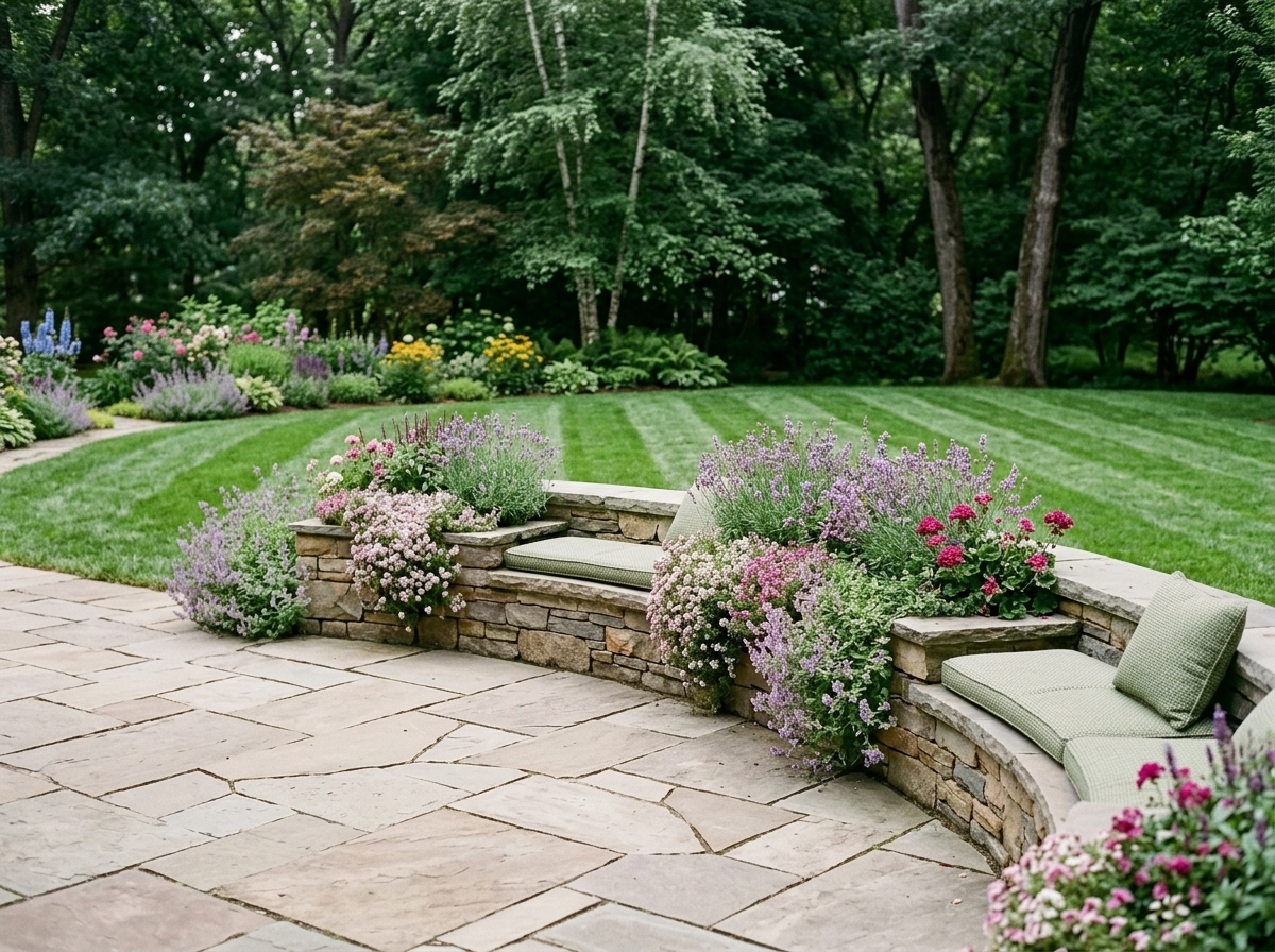 Garden bed and lawn after a spring cleanup visit