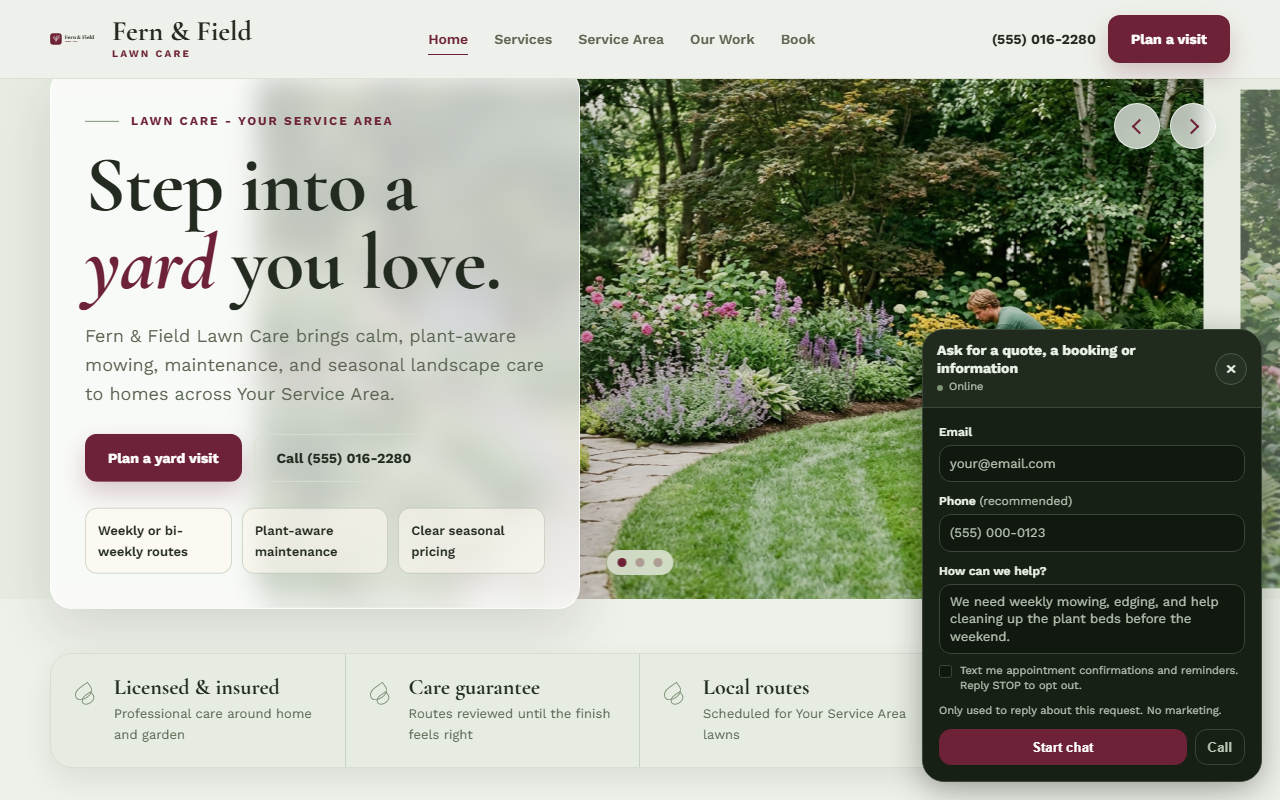 Lawn Care website style preview
