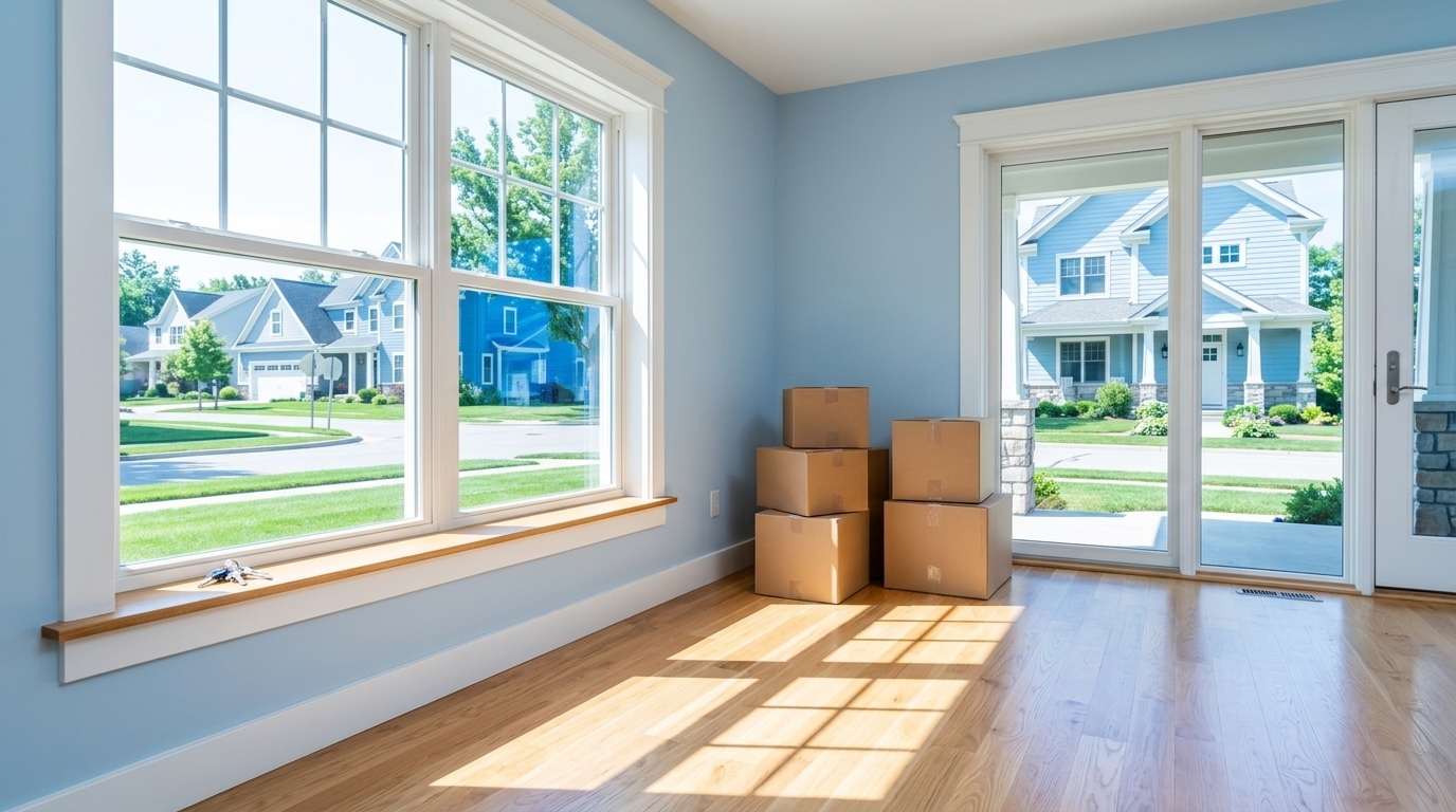 Family stepping into a new home after a completed move