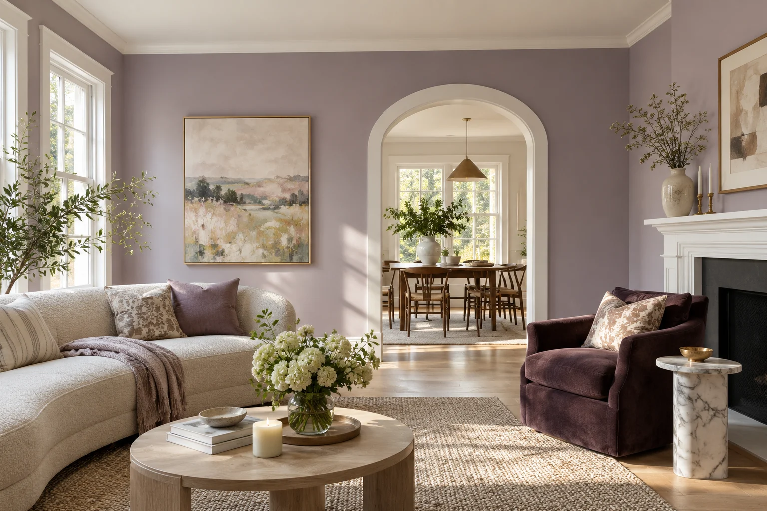 Freshly painted living room with warm natural light and careful trim detail