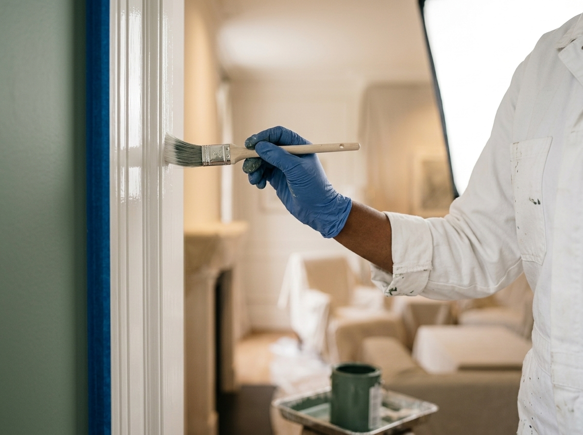 Freshly painted doors and trim with sharp white edges