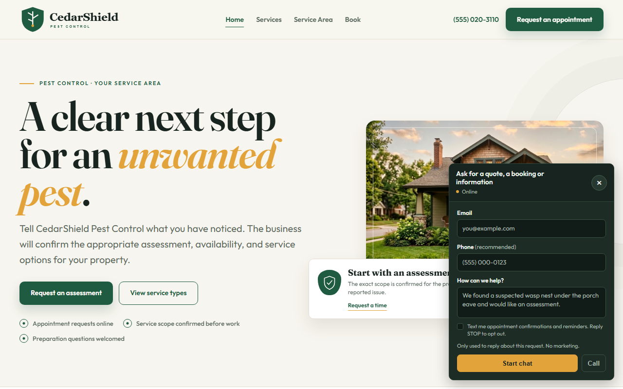 Pest Control website style preview