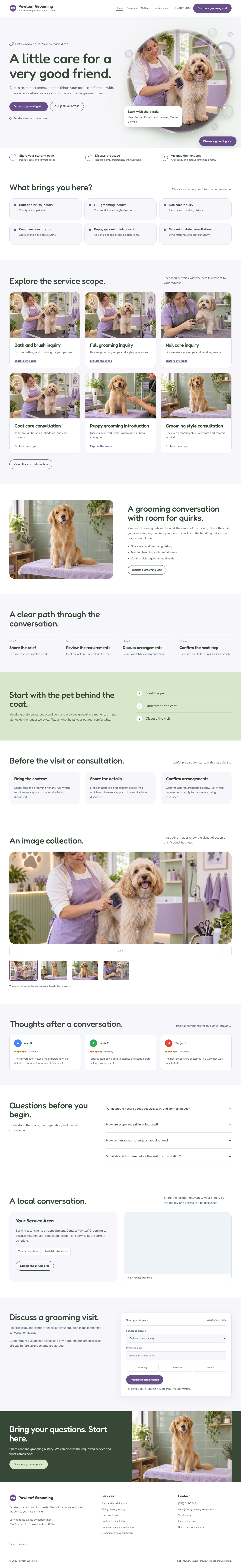 Pet Grooming website style preview