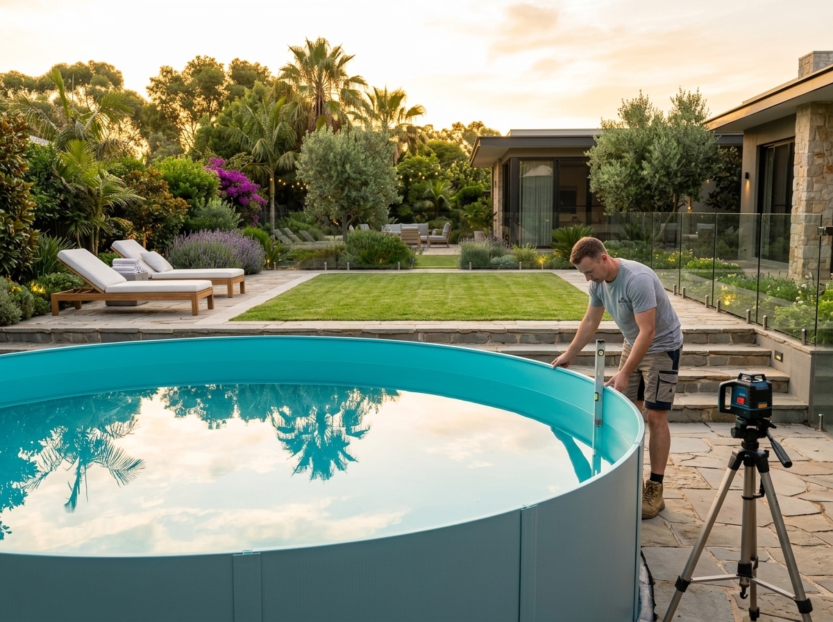 Above-ground pool with finished deck surround