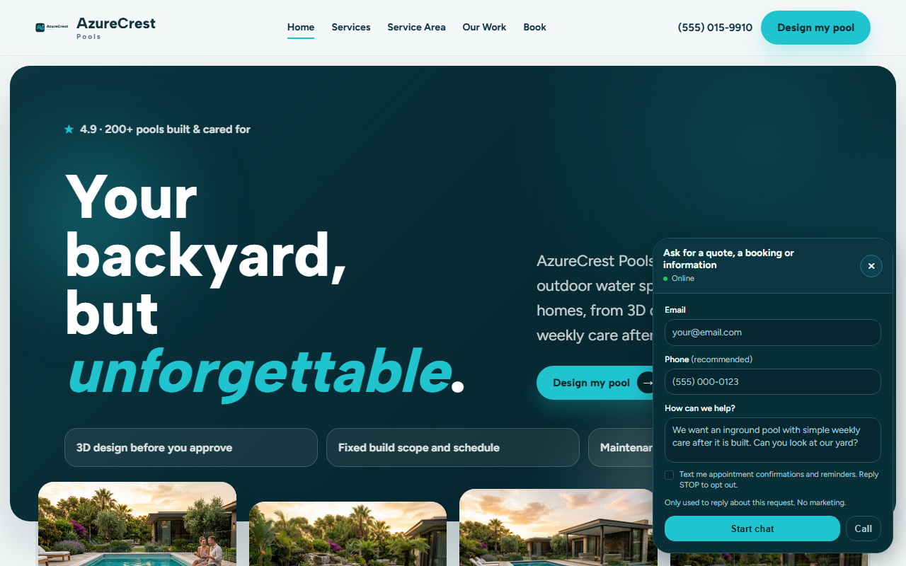 Pools website style preview
